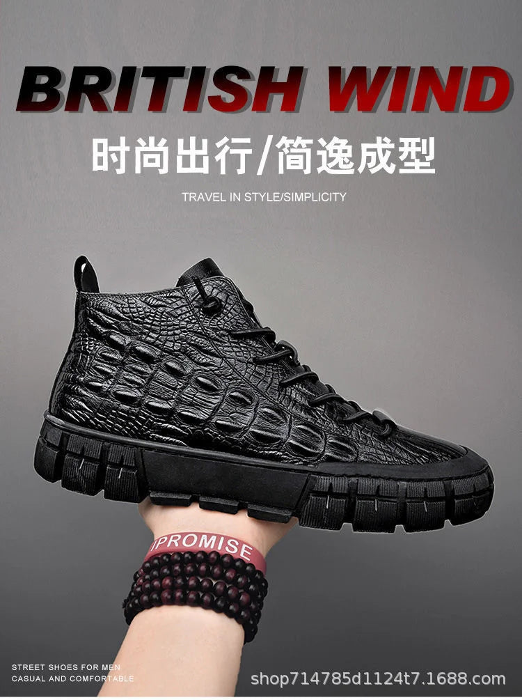 Autumn Shose Men Casual Tennis Sports Shoes 2022 New Boots Crocodile Pattern Styles Cotton Warm Korean High Sapatillas Hombre