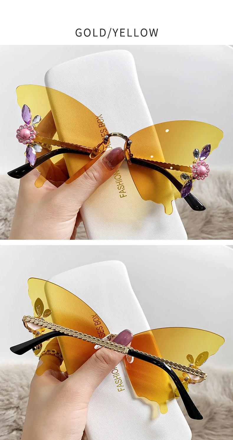 iboode Butterfly Shaped Sunglasses Diamond Frameless Sunglasses For Women Girl Exaggerat Frame Fashionable Retro Vintage Eyewear