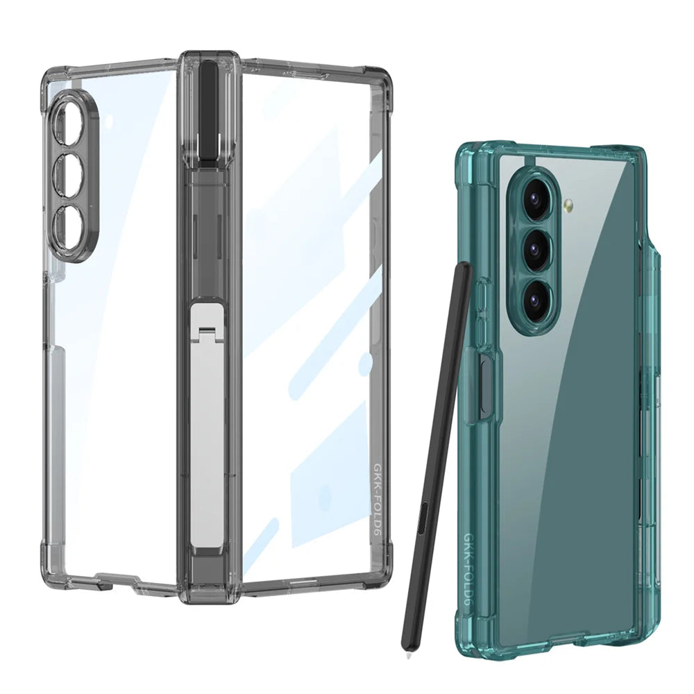 Transparent Airbag Hinge Protection Case for Samsung Galaxy Z Fold 6 With S Pen Holder ZFold 6 Built-in Screen Protector Cover