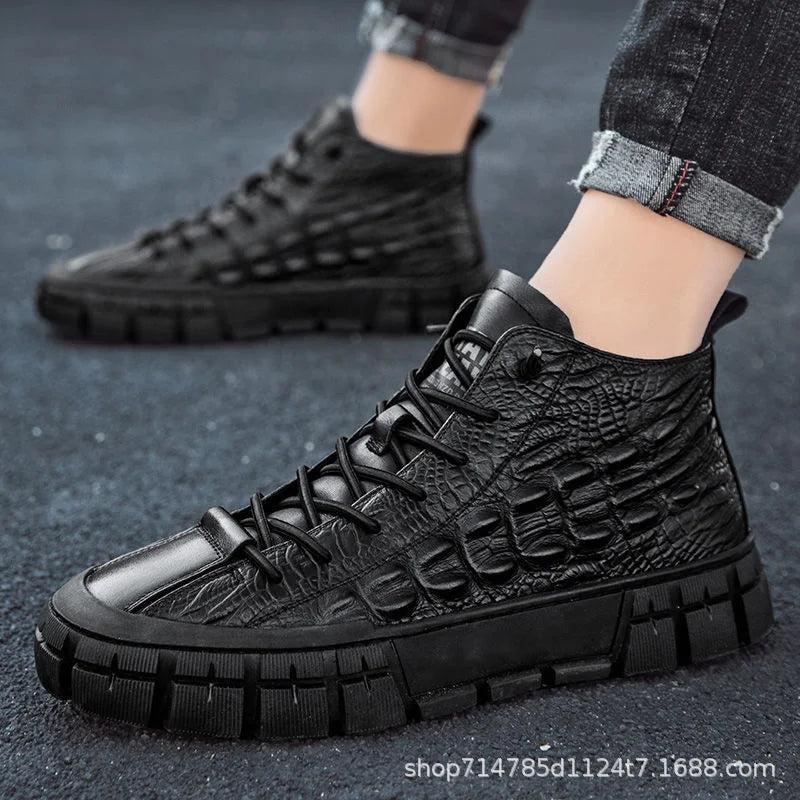 Autumn Shose Men Casual Tennis Sports Shoes 2022 New Boots Crocodile Pattern Styles Cotton Warm Korean High Sapatillas Hombre