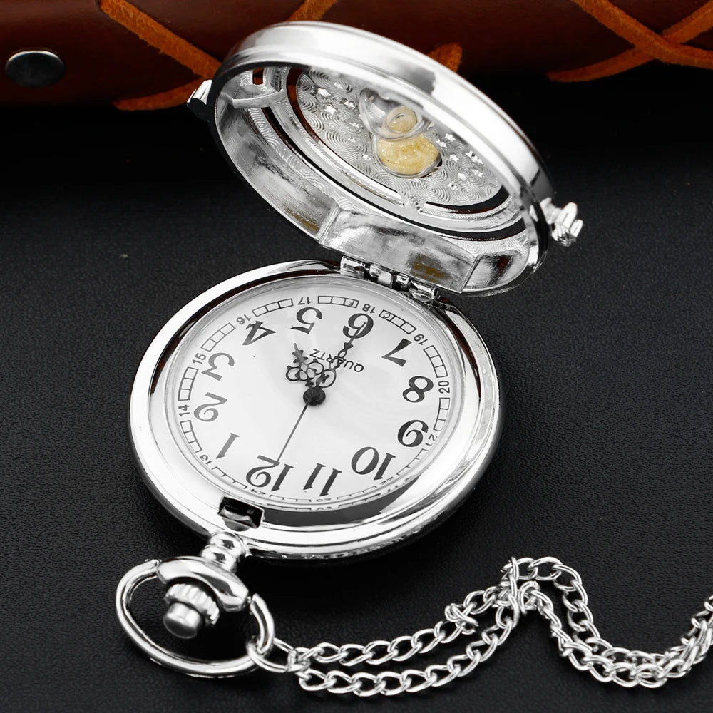 Exquisite Small Hourglass Silver Men's and Women's Quartz Pocket Watch Retro Fashion Necklace Pendant Student Festival Gift