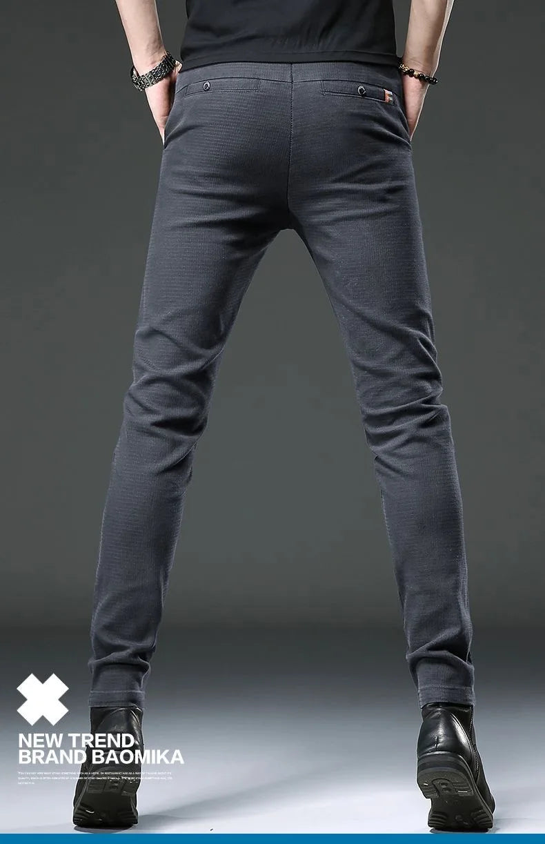 2023 Spring and Autumn New Classic Fashion Solid Color Elastic Jeans Men's Casual Slim Breathable High-Quality Small Feet Pants