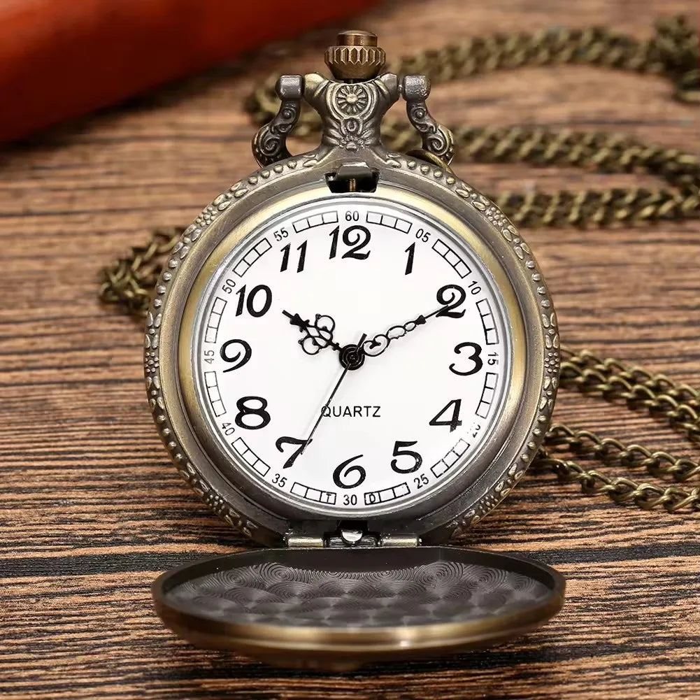 Antique Style Retro Pendant Necklace Chain Clock Bronze Truck Vintage Steampunk Quartz Pocket Watch For Men