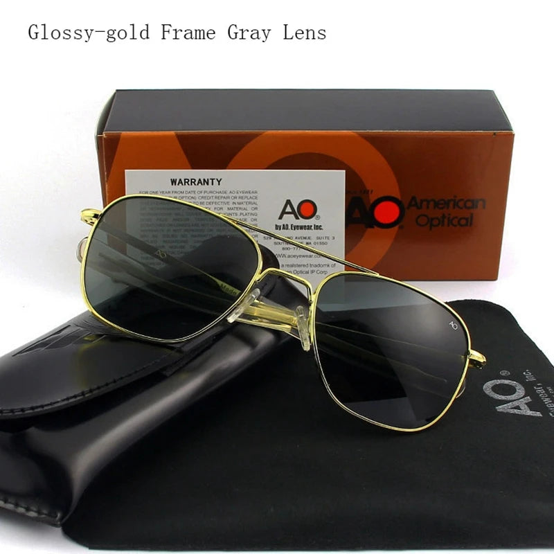 Pilot Sunglasses Men Tempered Glass Lens Top Quality Brand Designer AO Sun Glasses Male American Army Military YQ1003