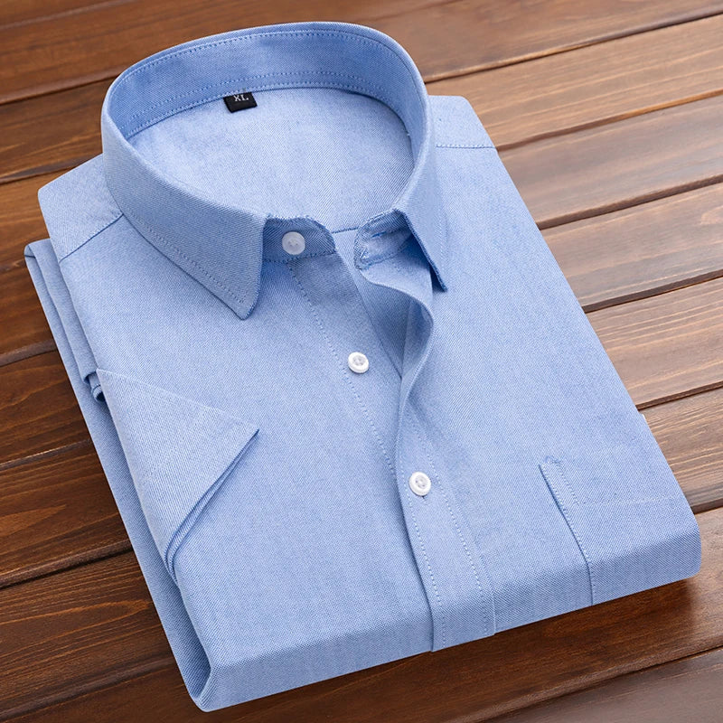 Plus Size 5XL-M Men's Short Sleeve Shirt Summer High-Quality Cotton Business Lapel Shirt New Casual Non Ironing Slim Solid Color