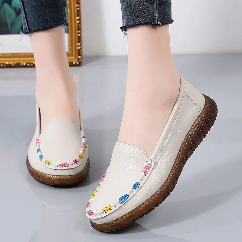 Spring Summer Leather Women's Lightweight Breathable Casual Flats Shoes Women Loafers Walking shoes