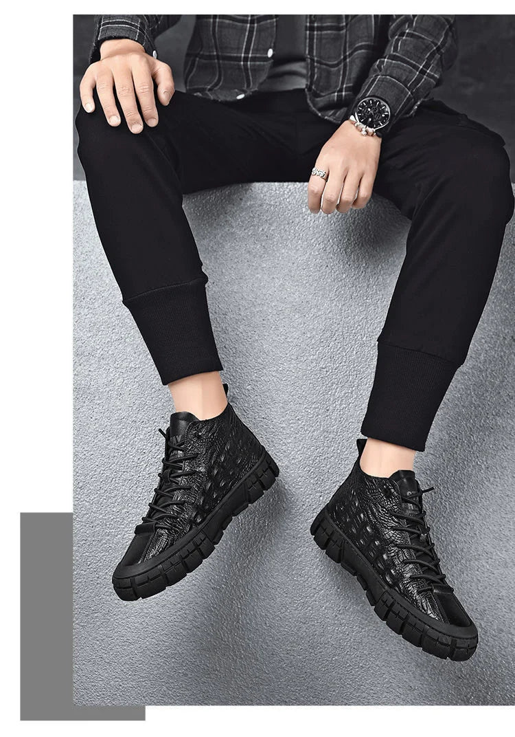 Autumn Shose Men Casual Tennis Sports Shoes 2022 New Boots Crocodile Pattern Styles Cotton Warm Korean High Sapatillas Hombre