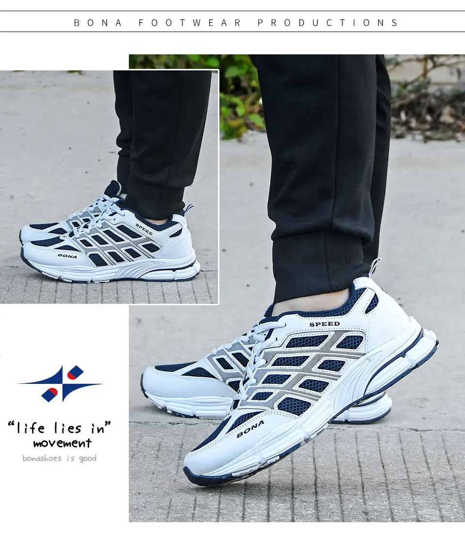 BONA 2023 New Most Popular Style Men Running Shoes Outdoor Walking Sneakers Comfortable Athletic Shoes Breathable mesh Men For S