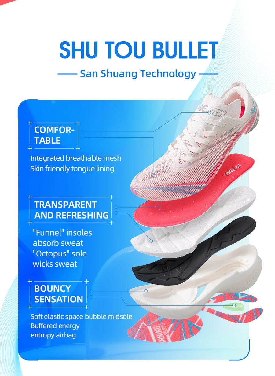 ONEMIX 2024 Professional Running Shoes for Men Anti-slip Ultra-light Rebound Athletic Nylon Plate Sport Shoes student Sneakers