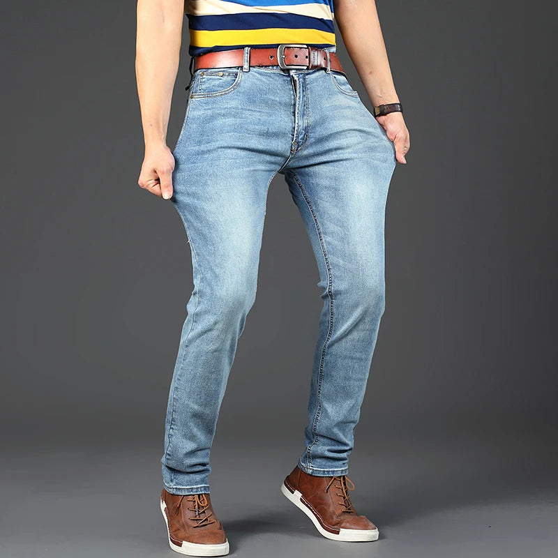 2024 Spring Autumn Men's Stretch Straight Fit Jeans Men's Denim Pants Brand New Style Trousers Mens Wear