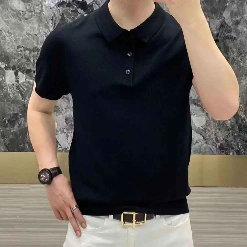 Fashion Light Luxury Men's Solid Short Sleeve Polo Shirts Summer New Comfy Lapel Business Casual Tops Men Korean Leisure T-shirt