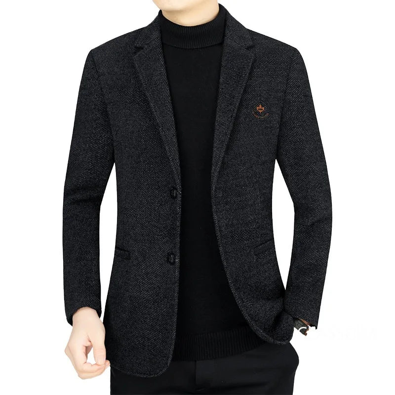 New Men Autumn Winter Cashmere Blazers Suits Jackets Wool Blends Male Business Casual Slim Fit Blazers Suits Coats Mens Clothing