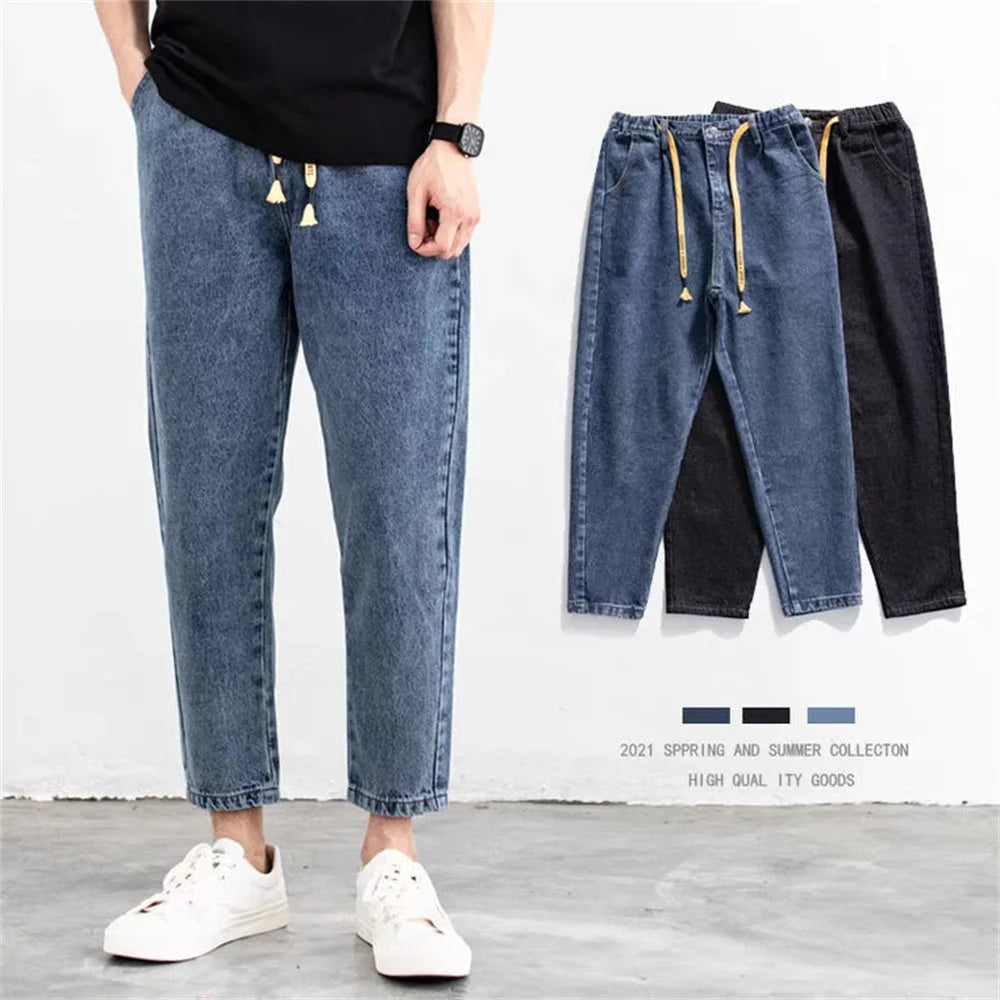 Spring Summer Men's Jeans Cotton Denim Hip Hop Slack Bottom Joggers Streetwear Skinny Blue Pants Hombre Harem Trousers Men S-3XL