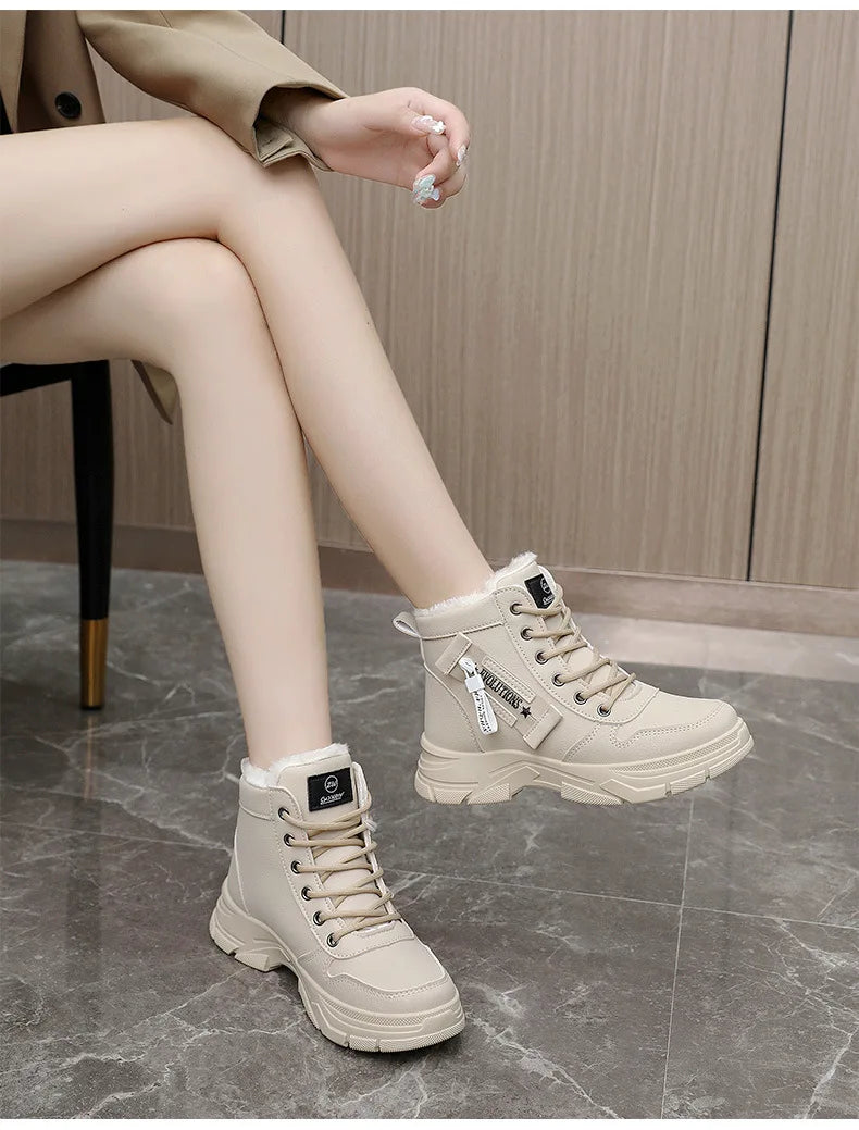 2023 New Winter Thick-soled Women Sneakers Warm Plus Velvet Cotton Shoes Large Size 42 Height-increasing Platform Women's Shoes