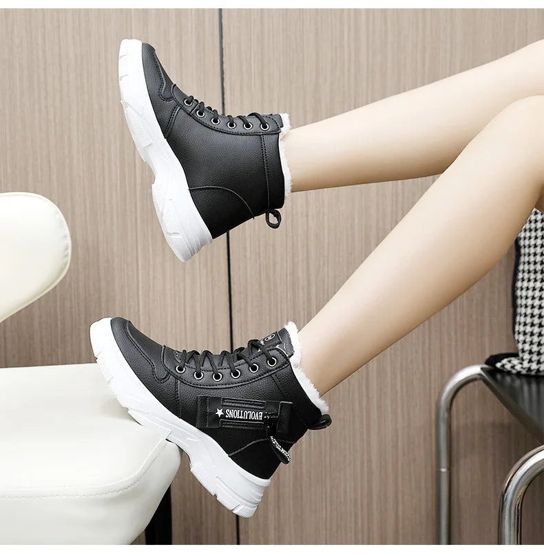 2023 New Winter Thick-soled Women Sneakers Warm Plus Velvet Cotton Shoes Large Size 42 Height-increasing Platform Women's Shoes