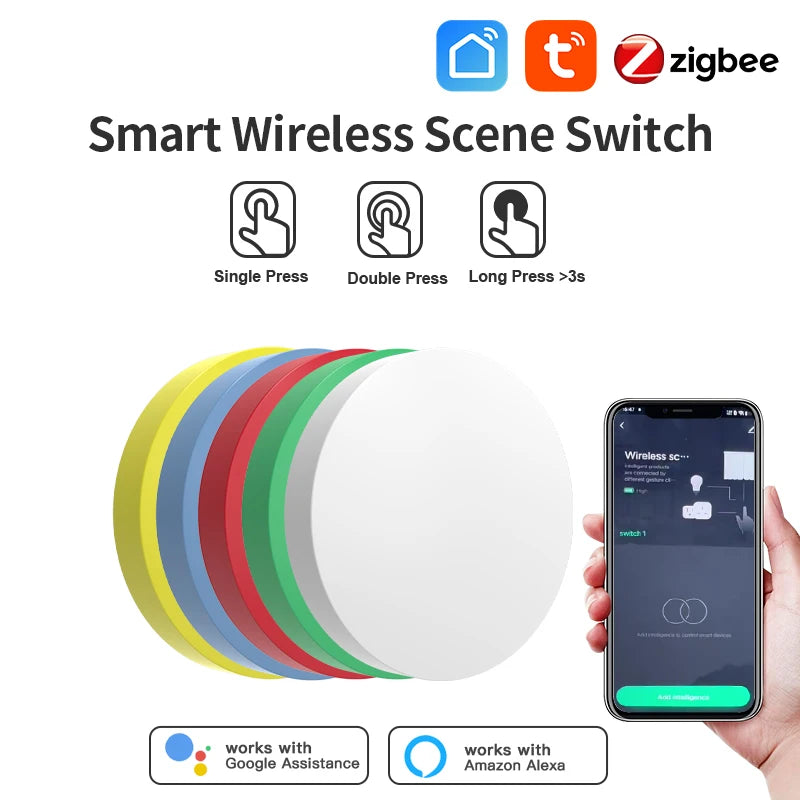 Tuya Zigbee Smart Wireless Scene Button Switch Remoter Multi-scene Linkage Conneting Support Alexa Goolge Home Voice Assitant