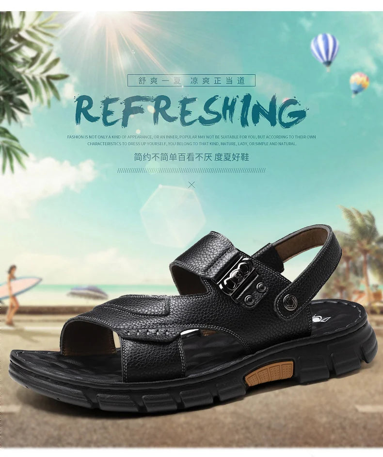 Sandals Shose Men Casual Shoes Summer Breathable Non-slip Antiskid Leather Flat Beach Plover Top Men's Debardeur Homme