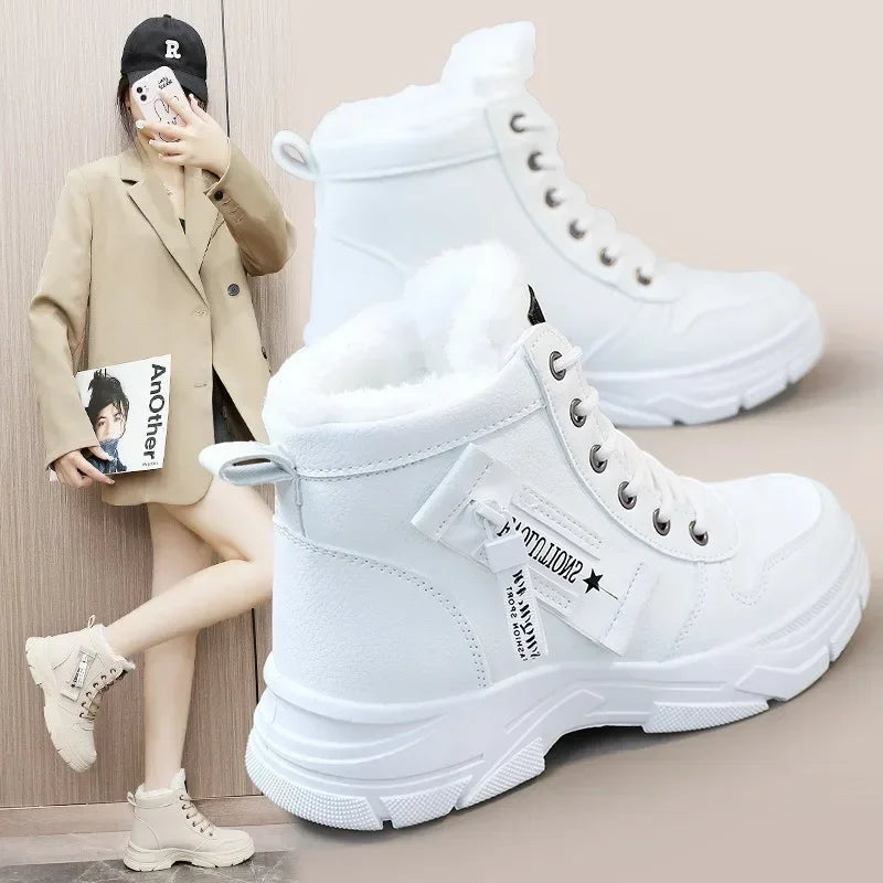 2023 New Winter Thick-soled Women Sneakers Warm Plus Velvet Cotton Shoes Large Size 42 Height-increasing Platform Women's Shoes