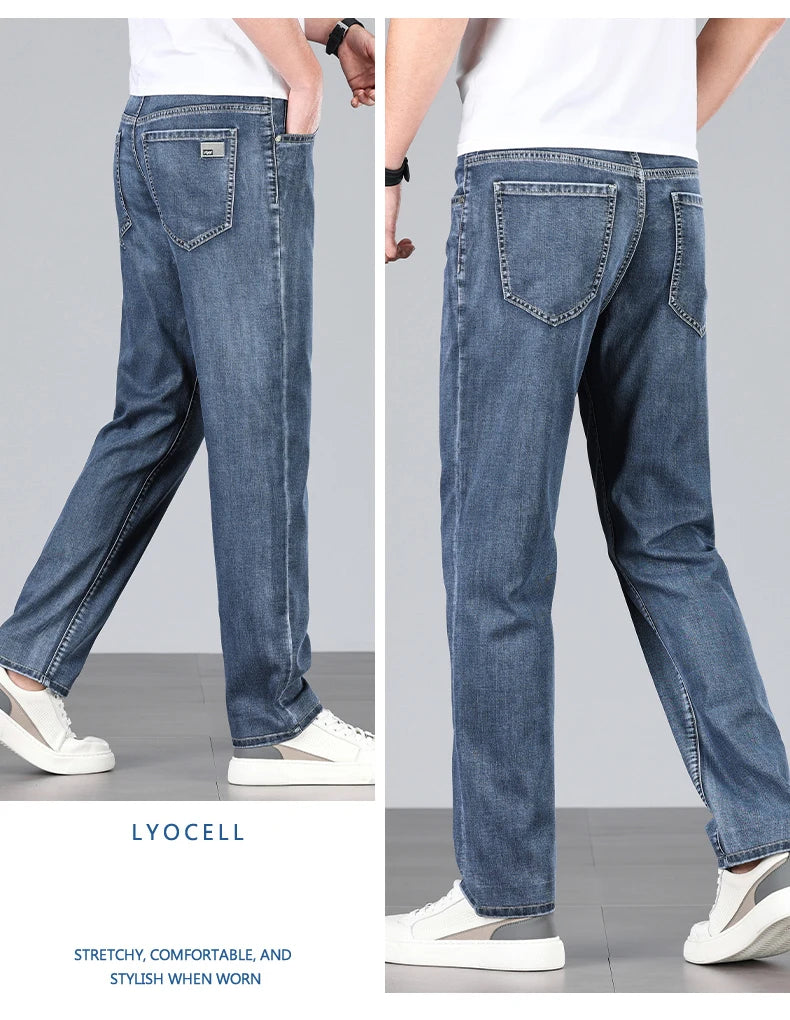 4 Colors New Lyocell Jeans Men's Clothing Thin Stretch Straight Business Casual Denim Pants Loose Cotton Trousers Male