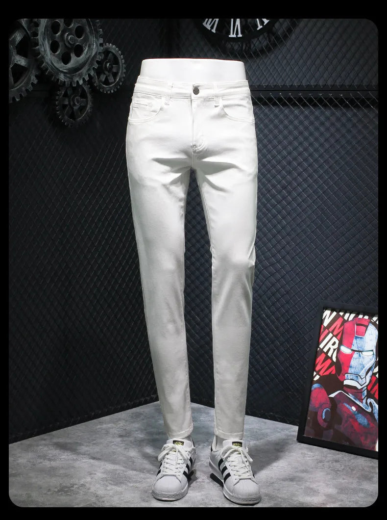 High-End Fashion Brand Summer Thin Fashion Men's Clothing All-Match Fashion Light Luxury Casual Slim Fit Skinny White Jeans for