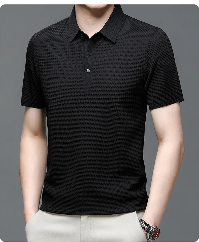 Asian Sizes Golf shirt Summer New Men's Lop-up Hollow Short-sleeved Polo Shirt Ice Silk