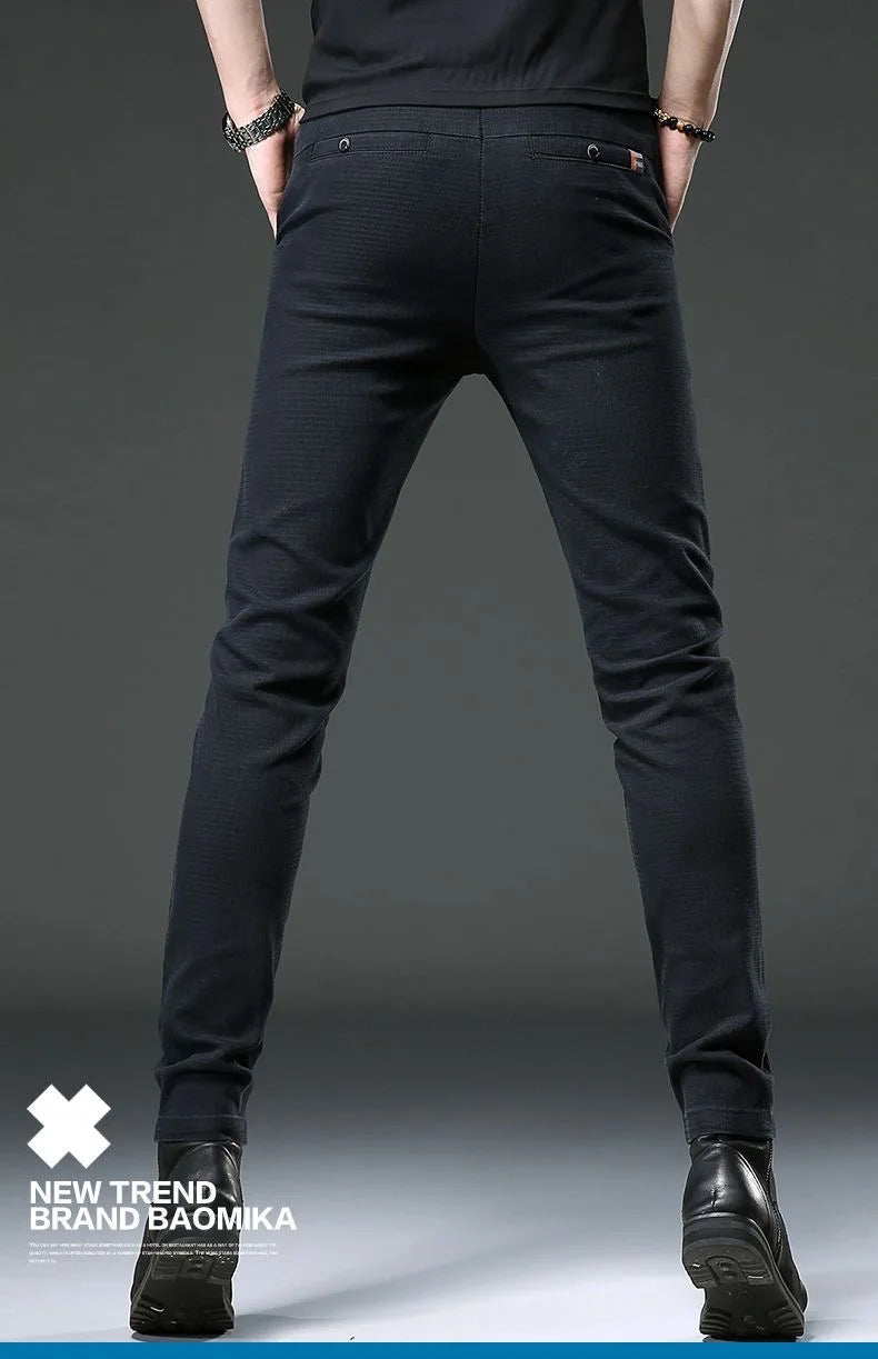 2023 Spring and Autumn New Classic Fashion Solid Color Elastic Jeans Men's Casual Slim Breathable High-Quality Small Feet Pants