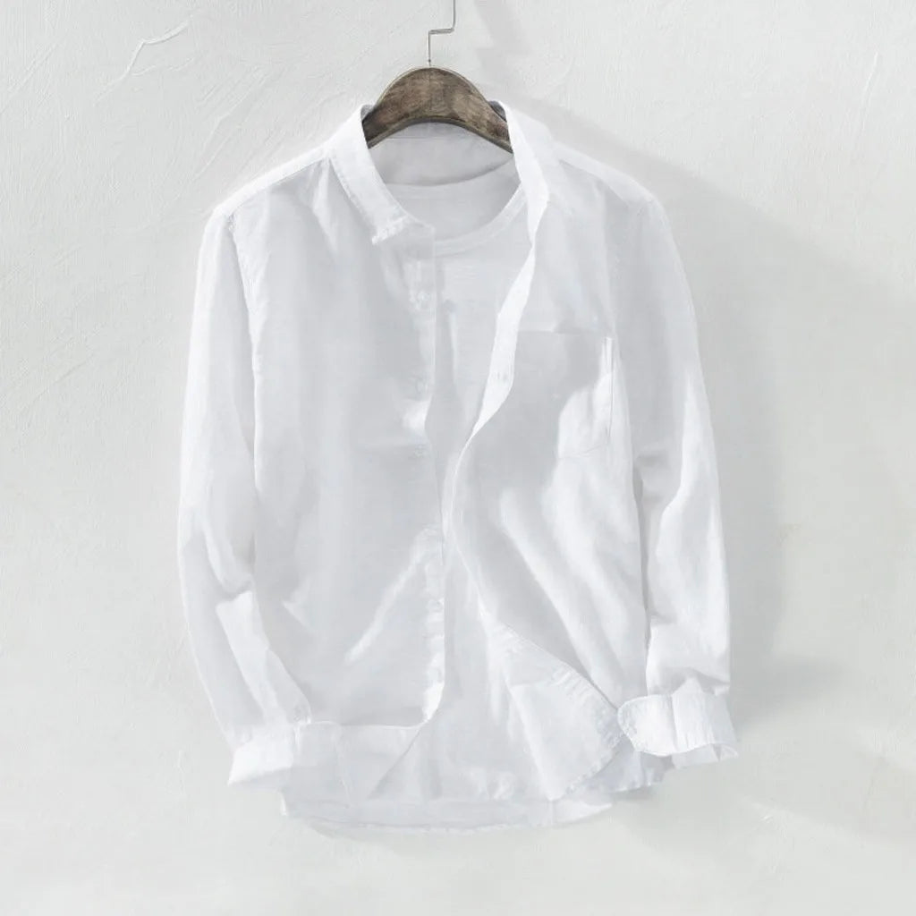 Fashion Solid Baggy Button Shirts Summer Blouses For Men T Pocket Sleeve Size Linen Long Cotton Summer Blouses For Men