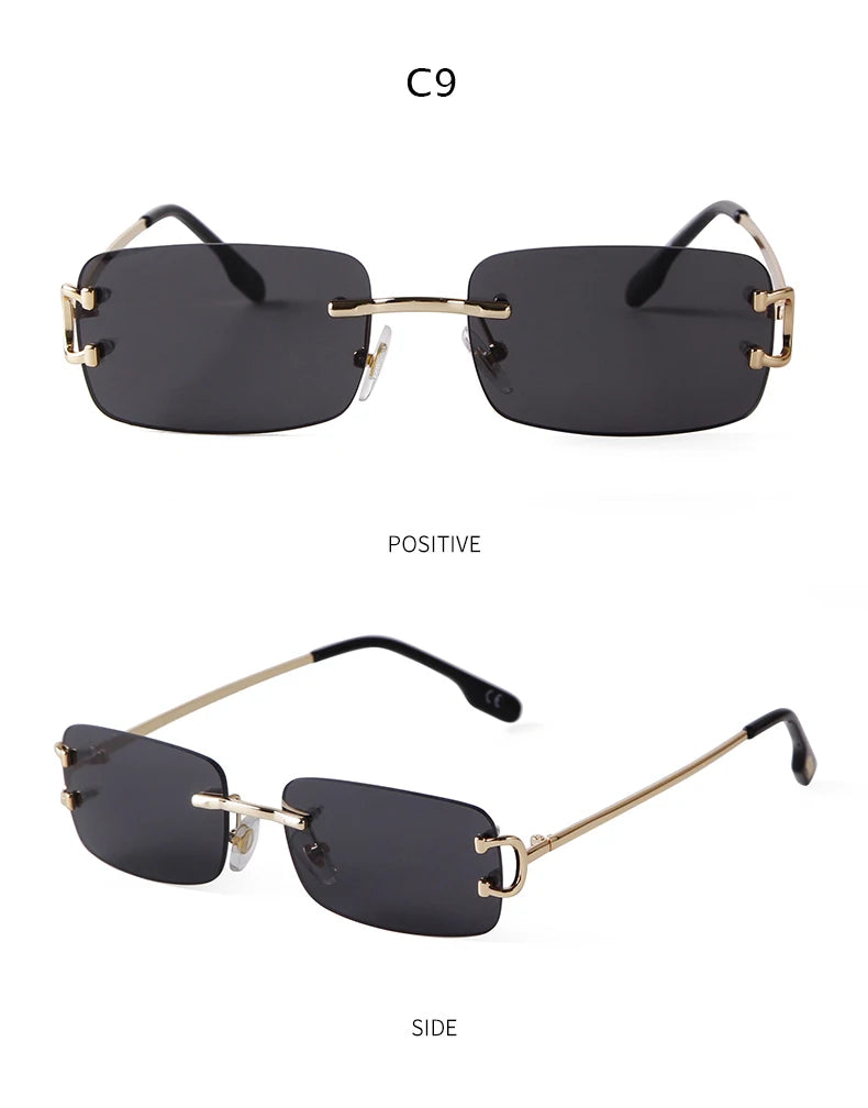 Blue Rimless Rectangle Sunglasses Men 2023 Brand Design Metal Fashion Square Sun Glasses for Women Gradient Lens Frameless UV400