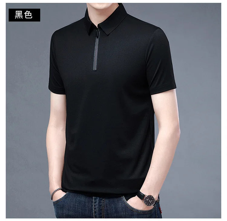 2023 Summer Men's Ice Silk Cool Polo Short Sleeve T-shirt Large Thin T-shirt Short Sleeve Polo Shirt Business Casual Shirt