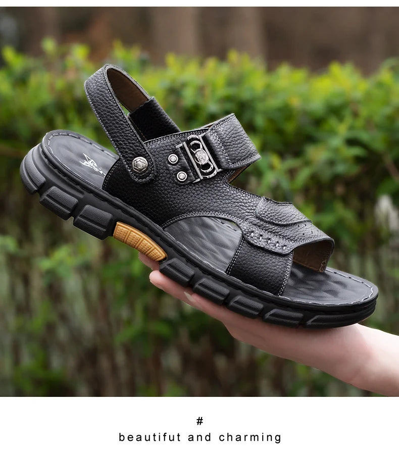 Sandals Shose Men Casual Shoes Summer Breathable Non-slip Antiskid Leather Flat Beach Plover Top Men's Debardeur Homme