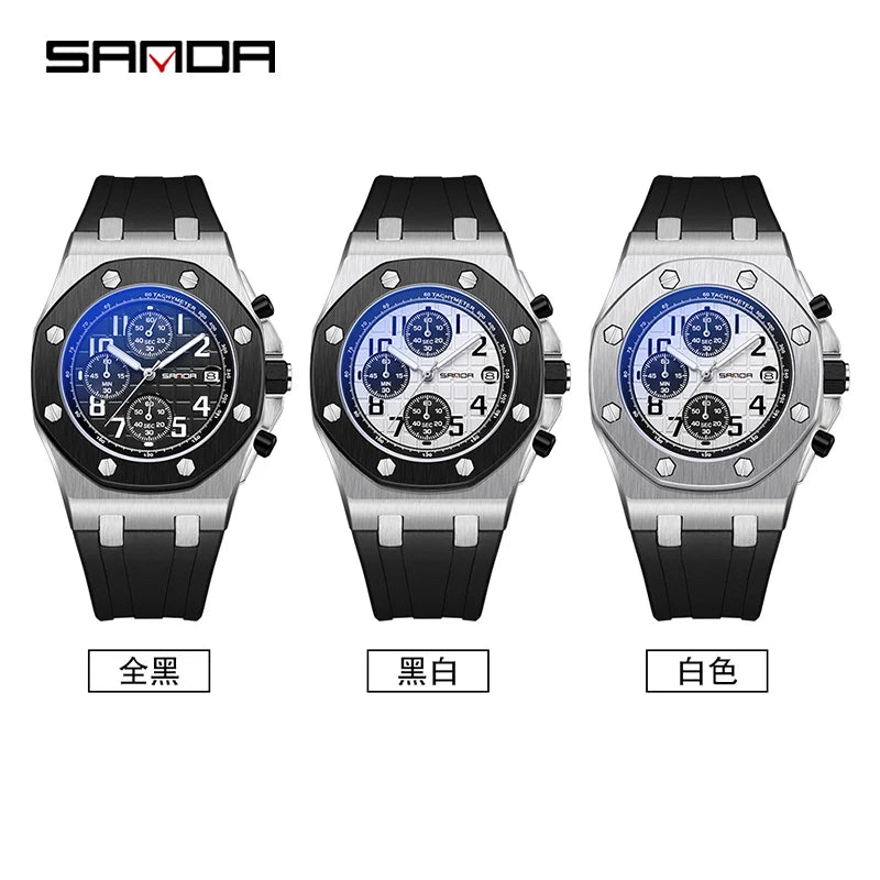 Fashion Sanda Top Brand Business Quartz Men Watch New Hot Selling Sport Luxury Three Eyes Six Needle Dial Waterproof Luminous