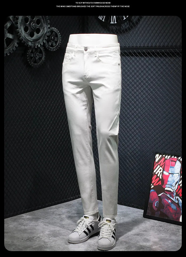 High-End Fashion Brand Summer Thin Fashion Men's Clothing All-Match Fashion Light Luxury Casual Slim Fit Skinny White Jeans for