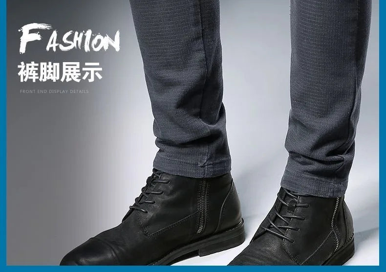 2023 Spring and Autumn New Classic Fashion Solid Color Elastic Jeans Men's Casual Slim Breathable High-Quality Small Feet Pants