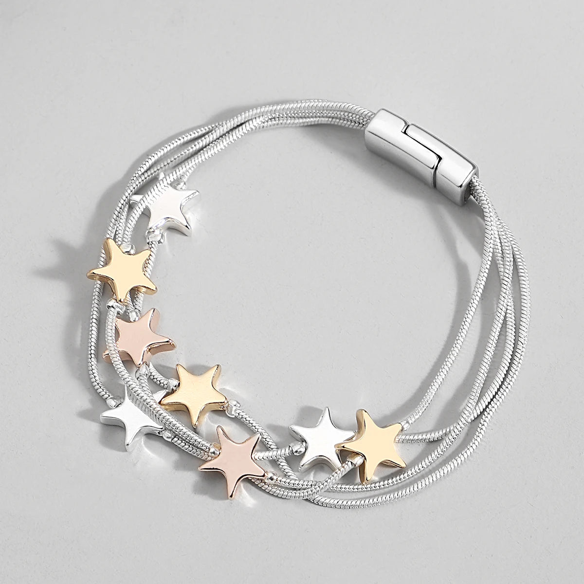 ALLYES Triple Color Star Bracelet for Women Cute Sky Star Multilayer Silver Color Snake Chain Bracelets & Bangles Charm Jewelry