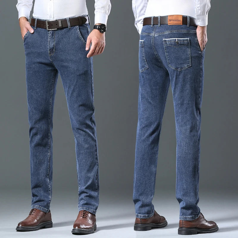 2024 Spring Autumn Men's Stretch Straight Fit Jeans Men's Denim Pants Brand New Style Trousers Mens Wear