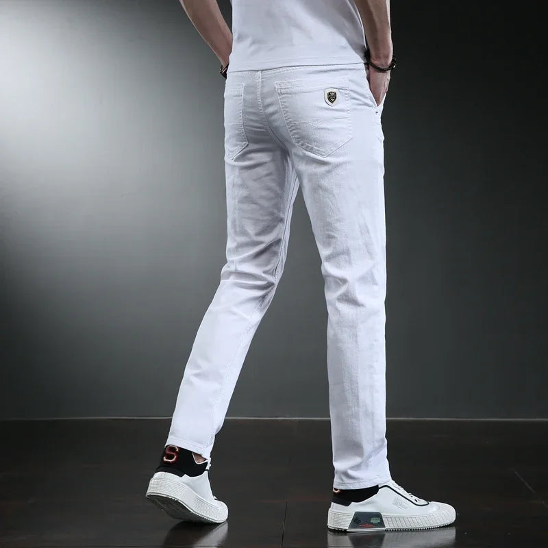 7 Styles 2022 New Men's White Slim Jeans Advanced Stretch Skinny Jeans Embroidery Decoration Denim Trousers Male Brand Clothes