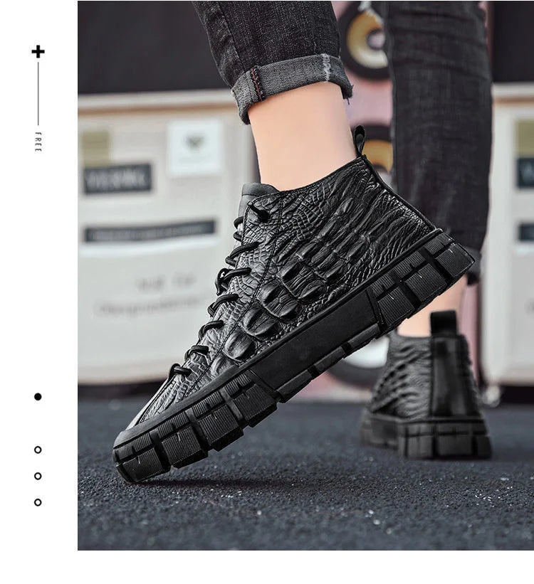 Autumn Shose Men Casual Tennis Sports Shoes 2022 New Boots Crocodile Pattern Styles Cotton Warm Korean High Sapatillas Hombre