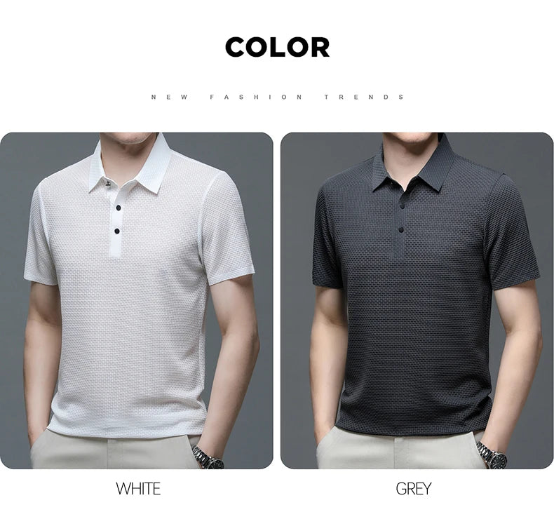 Asian Sizes Golf shirt Summer New Men's Lop-up Hollow Short-sleeved Polo Shirt Ice Silk