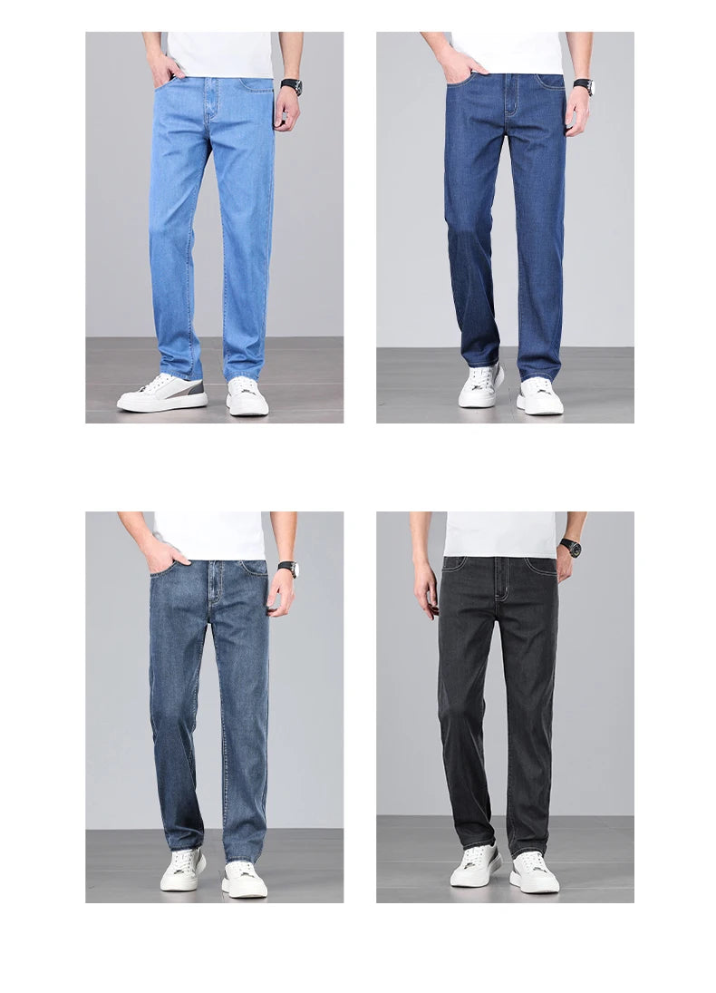 4 Colors New Lyocell Jeans Men's Clothing Thin Stretch Straight Business Casual Denim Pants Loose Cotton Trousers Male