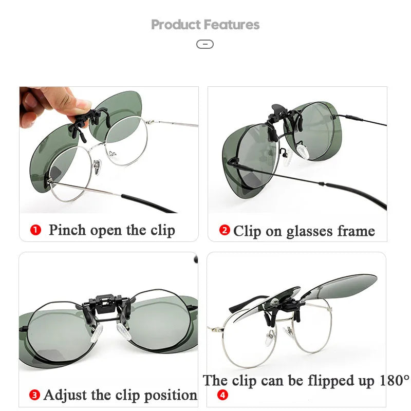 Seemfly Rimless Polarized Sunglasses Clip for Myopia Glasses 180° Upturn Night Vision Glasses for Most Eyeglass Drive Fishing