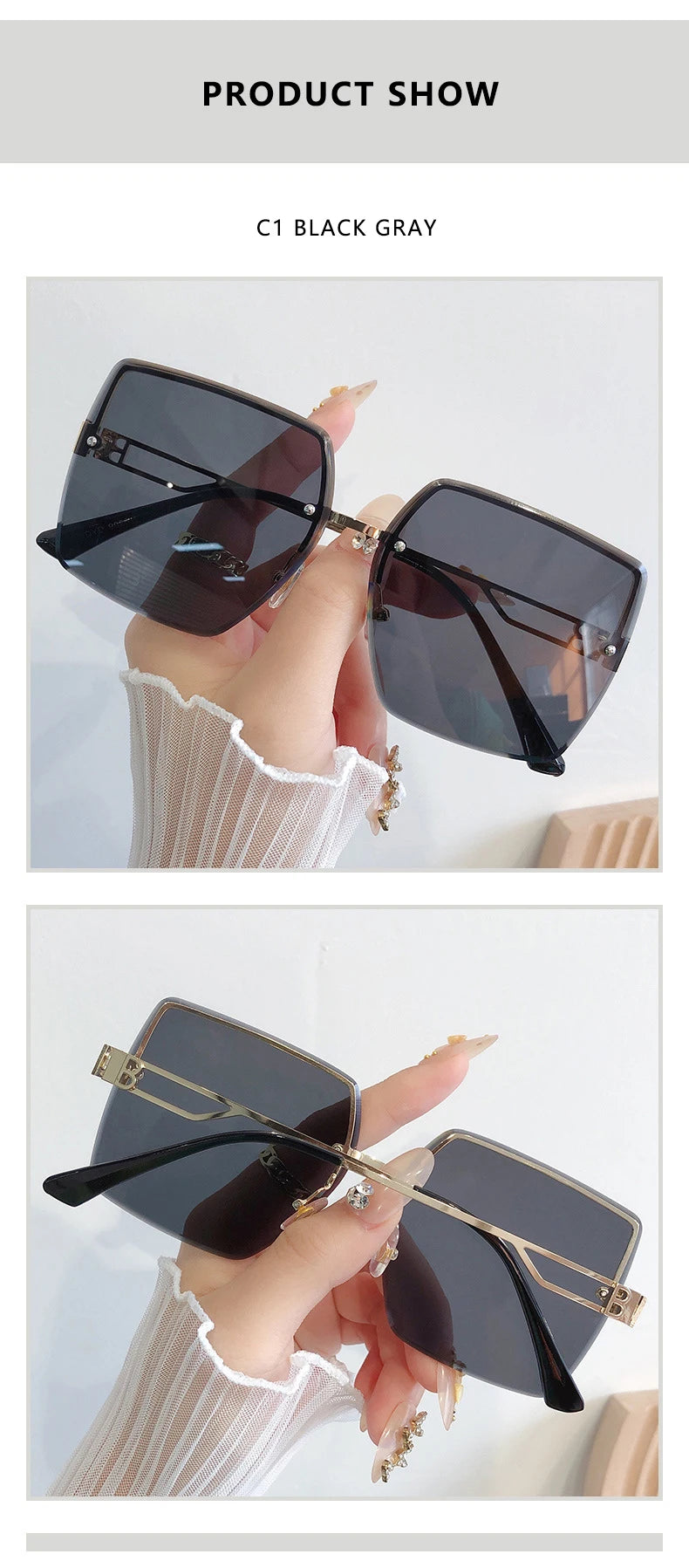 Classic Vintage Square Sunglasses Woman Gradient Mirror Frameless Sun Glasses Female Retro Fashion Rimless Oculos De Sol