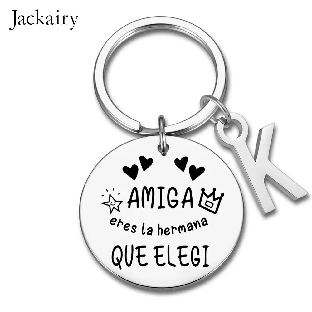 Spanish AMIGA Keychain Friendship Gift for Sister BFF Amiga Eres La Hermana Que Elegi Charms Keyring Birthday Christmas Gifts