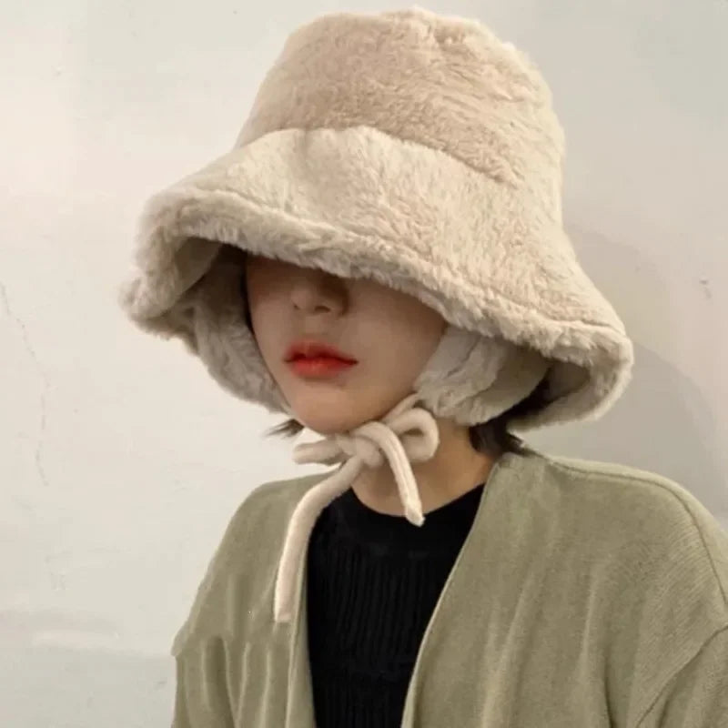 New Korean Fishman Hats Ear Protection Bucket Hats for Women Autumn and Winter Travel Versatile Warm Retro Plush Caps Ins Y2k