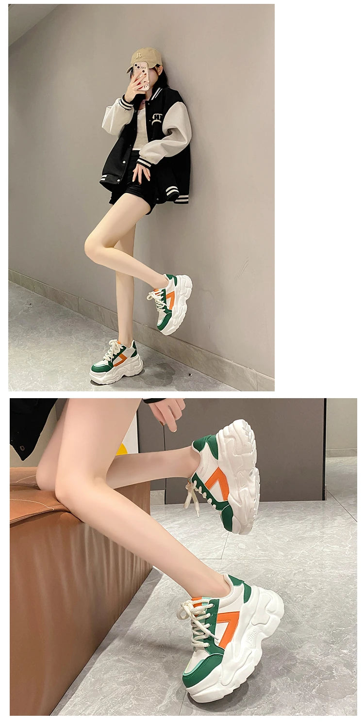 New Fashion High Platform Sneakers Women Spring Autumn Lace Up Comfort Ventilate Wedges Height Increasing Shoes Footwear