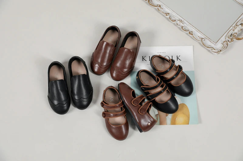 AS New Kids Shoes Children Leather Shoes Baby Girls Shoes Toddler Fashion Brown Flats Boys Moccasin Slip On Loafers Mary Jane