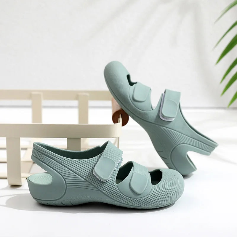 Children Sandals Hollow Out Closed Toe Beach Shoes Breathable Candy Color Roman Sandals for Boys Girls Soft Non-slip Kids Shoes