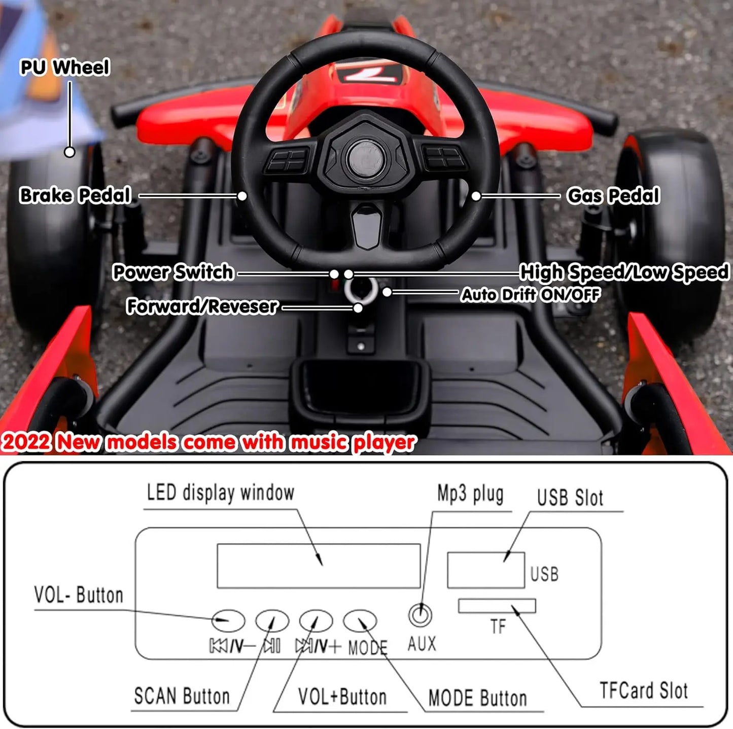 Sopbost Electric 24V Battery Powered Pedal Go Karts for 6+ Kids Adults Ride on Car Electric Vehicle Car Racing Drift Car