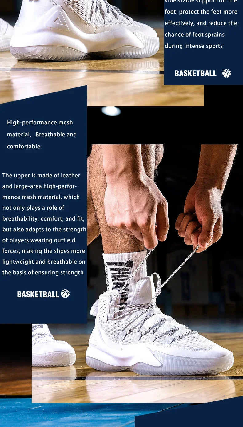 PEAK Men's Basketball Shoes Court Anti-slip Rebound Basketball Sneakers Light Sports Shoes Breathable Lace-up High Top Gym Boots