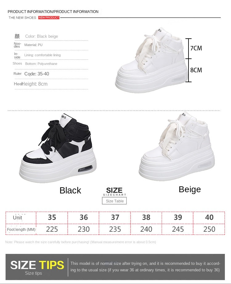 Chunky Sneakers for Women Comfort High Top 8cm Platform Height Increasing Sports Shoes Basketball Non-slip Trainers Walking Shoe