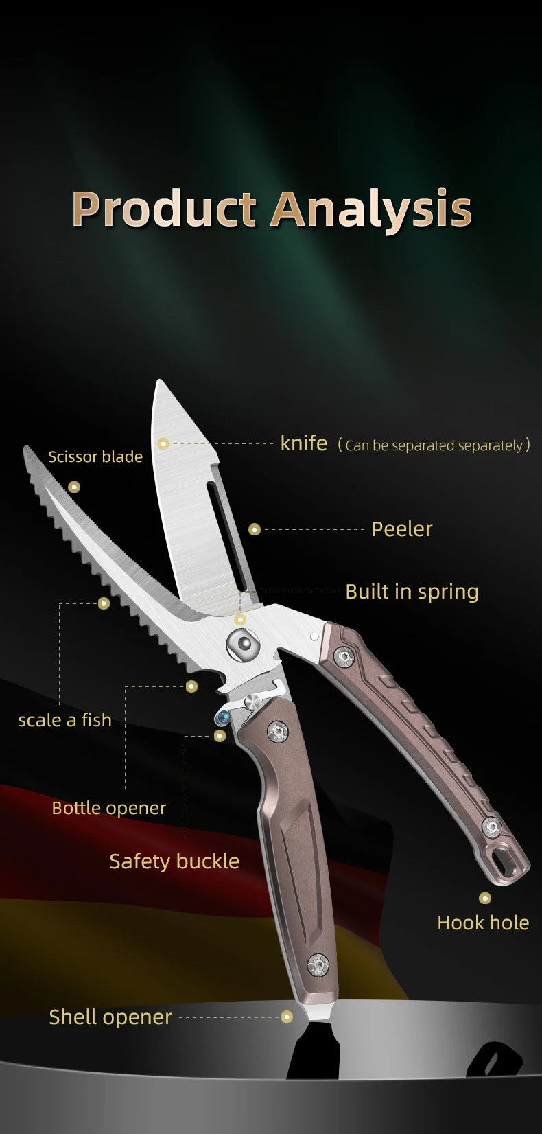 Stainless Steel Sharp Bone Breaking Scissors Kitchen Scissors Multifunctional Automatic Bouncing Powerful Chicken Bone Scissors